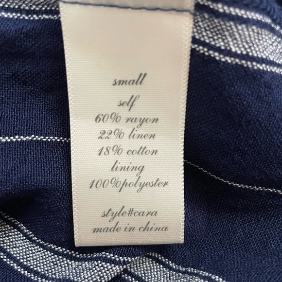 ALTAR'D State Cara Navy Striped Off Shoulder Ruffle Linen Blend Jump Suit, Small - Picture 6 of 9